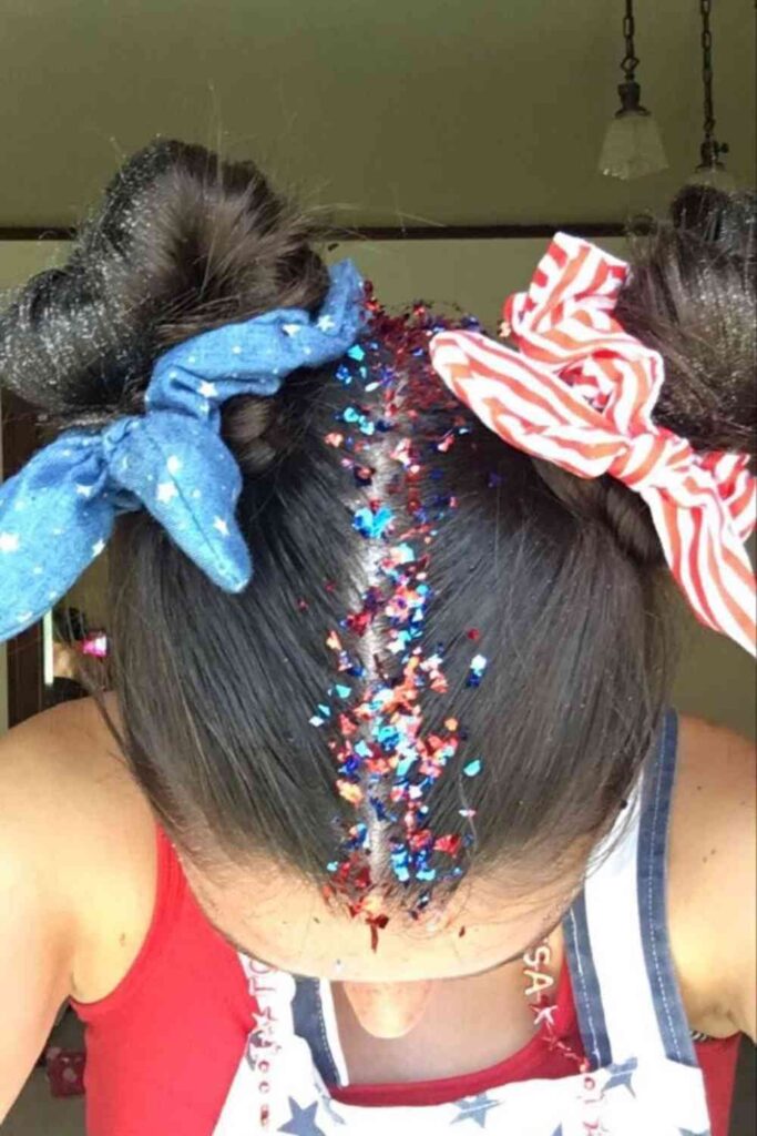 Messy Top Knot with Patriotic Pizzazz